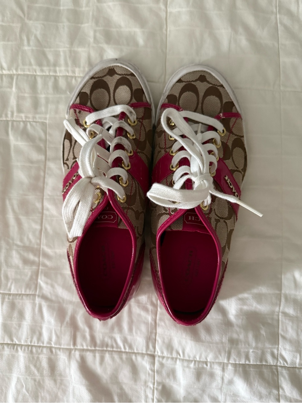 Coach Signature Canvas Sneakers in Brown and Pink